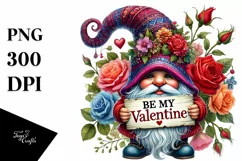 Valentine Gnome with Roses PNG Product Image 1