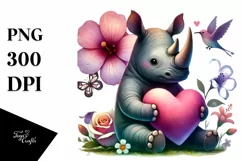 Colorful Rhino on Flower PNG Product Image 1