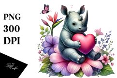 Colorful Pastel Rhino on Flower PNG Product Image 1