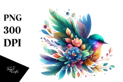 Abstract 3D Bird with Plant Leaves and Flowers PNG Product Image 1