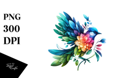 Abstract 3D Bird with Plant Leaves and Flowers PNG Product Image 1