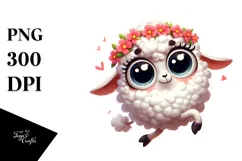 Goofy Cartoon Lamb with Flower Crown PNG Product Image 1
