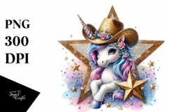 Cute Unicorn Cowboy Hat Shimmering Star | Clipart Product Image 3