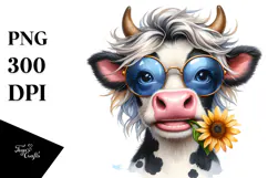 Happy Funny Cow with Cool Hair PNG Product Image 1