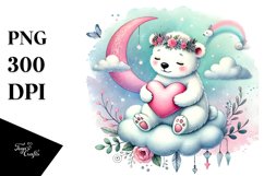 Colorful Pastel Polar Bear on Cloud PNG Product Image 1