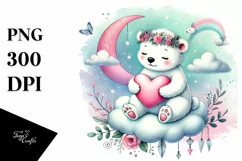 Colorful Pastel Polar Bear on Cloud PNG Product Image 1