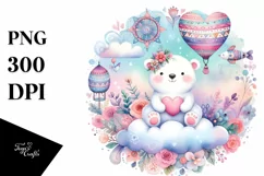 Colorful Pastel Polar Bear on Cloud PNG Product Image 1
