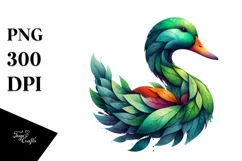 Vibrant Duck with Plant Leaves, PNG Product Image 1