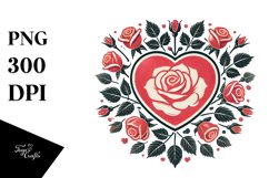Simple Retro Heart with Roses PNG Product Image 1
