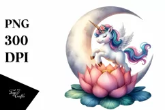Cute Unicorn Crescent Moon Lotus | Sublimation | Clipart Product Image 1