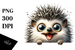 Crazy Hedgehog Peek Watercolor Sublimation Clipart Product Image 1