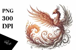 Vintage Pencil Phoenix Bird Made of Fire and Ice PNG Product Image 1