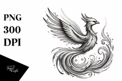 Vintage Pencil Phoenix Bird Made of Fire and Ice PNG Product Image 1