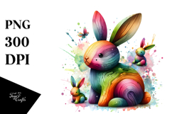 Colorful Bunny on Splashy Background PNG Product Image 1