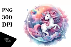 Cute Unicorn Twirling Bubble Dreamy Nebula | Clipart Product Image 1