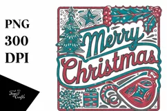Retro Merry Christmas Clipart PNG Product Image 1