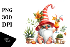 Gnome drinking Cocktail in Summer Clothes, PNG Product Image 1