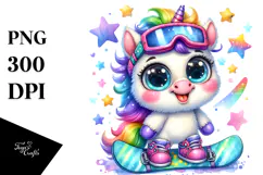baby Unicorn Snowboard, PNG Product Image 1