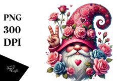 Detailed Valentines Gnome with Roses Hat Victory Sign PNG Product Image 1