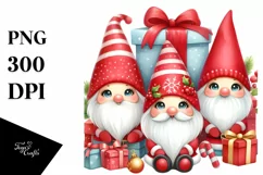 Red Christmas Gnomes with Presents PNG Product Image 3