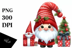 Red Christmas Gnomes with Presents PNG Product Image 1