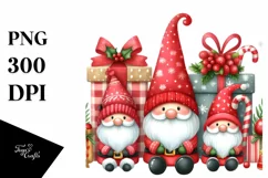 Red Christmas Gnomes with Presents PNG Product Image 3