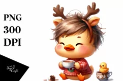 Playful Duck with Reindeer Horns PNG Product Image 3