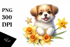 Cute Smiling Babydog Daffodil Watercolor Product Image 1