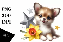 Cute Smiling Babydog Daffodil Watercolor Product Image 1