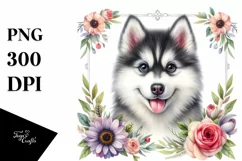 Watercolor Funny Siberian Husky Big Eyes Sitting | Product Image 1