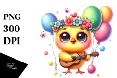 Goofy Baby Chicken with Tiny Guitar PNG Product Image 1