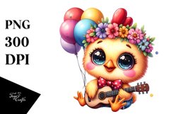 Goofy Baby Chicken with Tiny Guitar PNG Product Image 1
