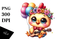 Goofy Baby Chicken with Tiny Guitar PNG Product Image 1
