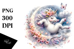 Baby Unicorn Tumbling Spring Petals Silvery Moon | Clipart Product Image 3