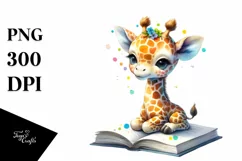 Cute Giraffe on Book Clipart PNG Product Image 1