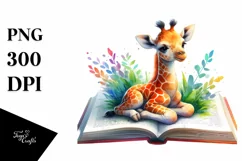 Cute Baby Giraffe on Book PNG Product Image 1