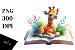 Cute Baby Giraffe on Book PNG Product Image 1