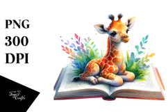 Cute Baby Giraffe on Book PNG Product Image 1