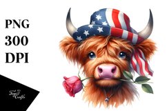 Watercolor Highland Cow Portrait with Hat &amp; Confusion | Product Image 1