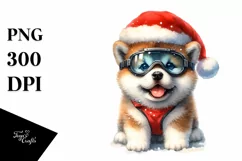 Enthusiastic Akita with Santa Hat PNG Product Image 3