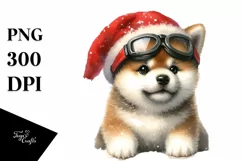 Cheerful Akita with Santa Hat PNG Product Image 1