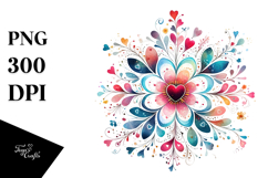Simple Flower with Hearts Watercolor PNG Product Image 1