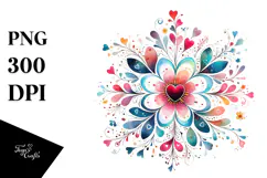 Simple Flower with Hearts Watercolor PNG Product Image 1
