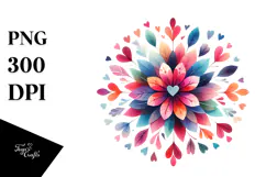 Simple Flower with Hearts Watercolor PNG Product Image 1