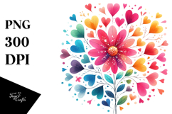Simple Flower with Hearts Watercolor PNG Product Image 1