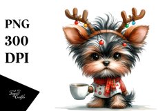 Expressive Yorkshire Terrier with Reindeer Horns PNG Product Image 3