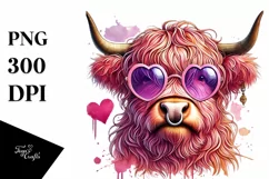 Highland Cow with Sunglasses PNG Product Image 1