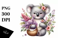 Detailed Watercolor Boho Cute Baby Koala with Flowers Product Image 3