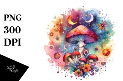 Colorful Magical Celestial Mushroom Watercolor Product Image 1