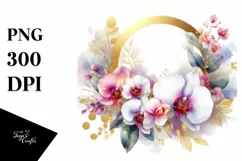 Colorful Frame Gold Foil Orchid Sublimation Clipart Product Image 1